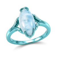 D'Joy AAA Larimar Tidal Flame Ring in Blue E-Coat Sterling Silver (Size 6.0) 1.65 ctw