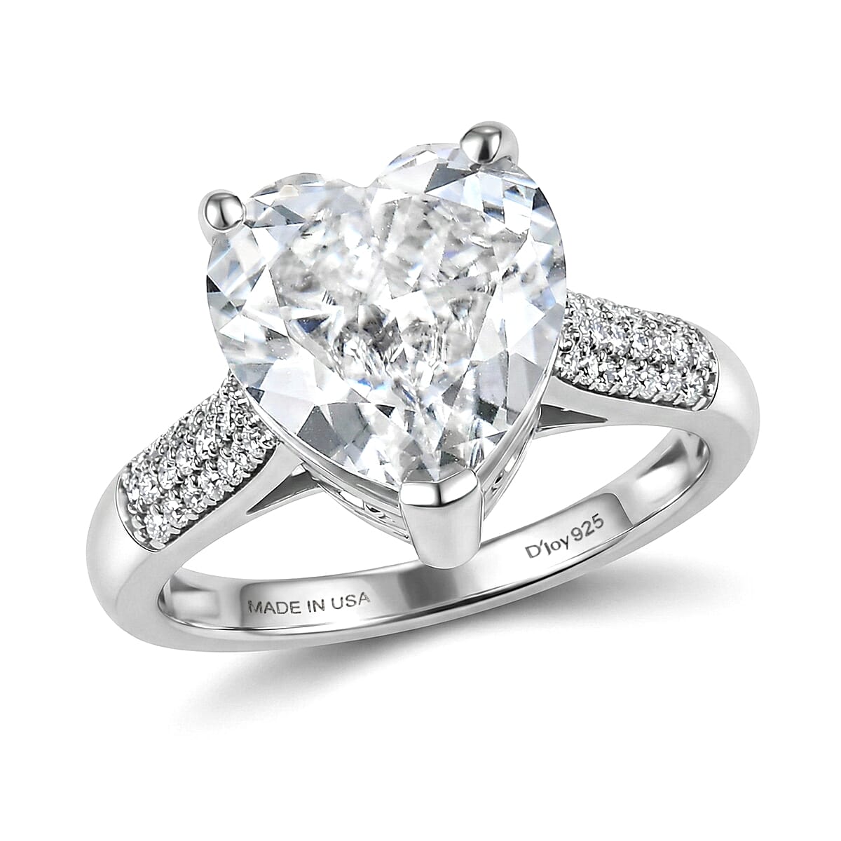 D'Joy Moissanite Heart Ring in Rhodium Over Sterling Silver (Size 10.0) 6.40 ctw
