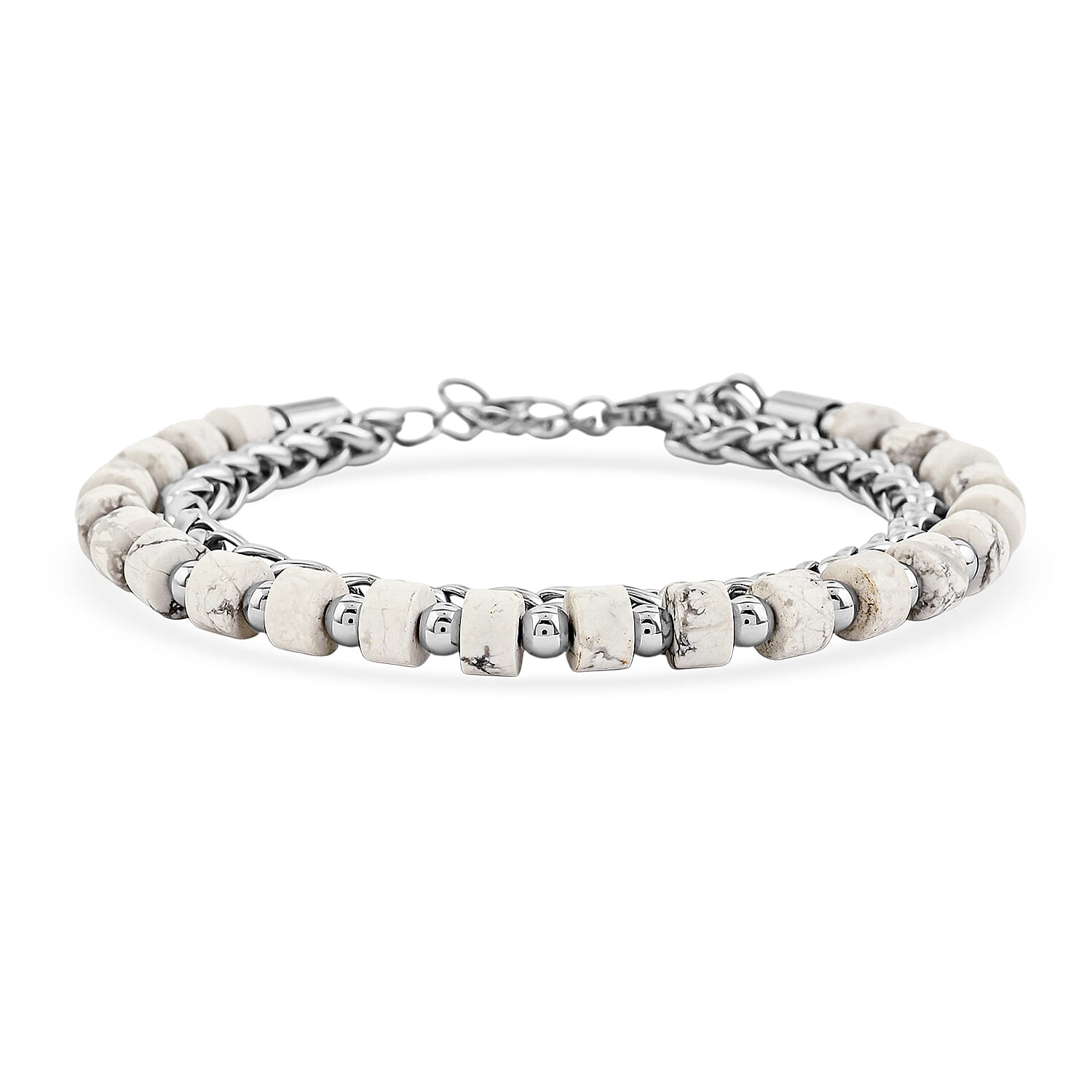 Howlite 30.00 ctw Beaded Bracelet in Stainless Steel (8-9In)