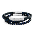 Lapis Lazuli 55.80 ctw Black Leather Cord Bracelet in Stainless Steel (8.50 In) - Sticky add to cart bar