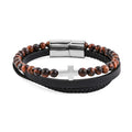 Tigers Eye 55.80 ctw Black Leather Cord Bracelet in Stainless Steel (8.50 In) - Sticky add to cart bar