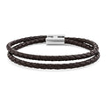 Brown Leather Bracelet in Stainless Steel (7.00 In) - Sticky add to cart bar