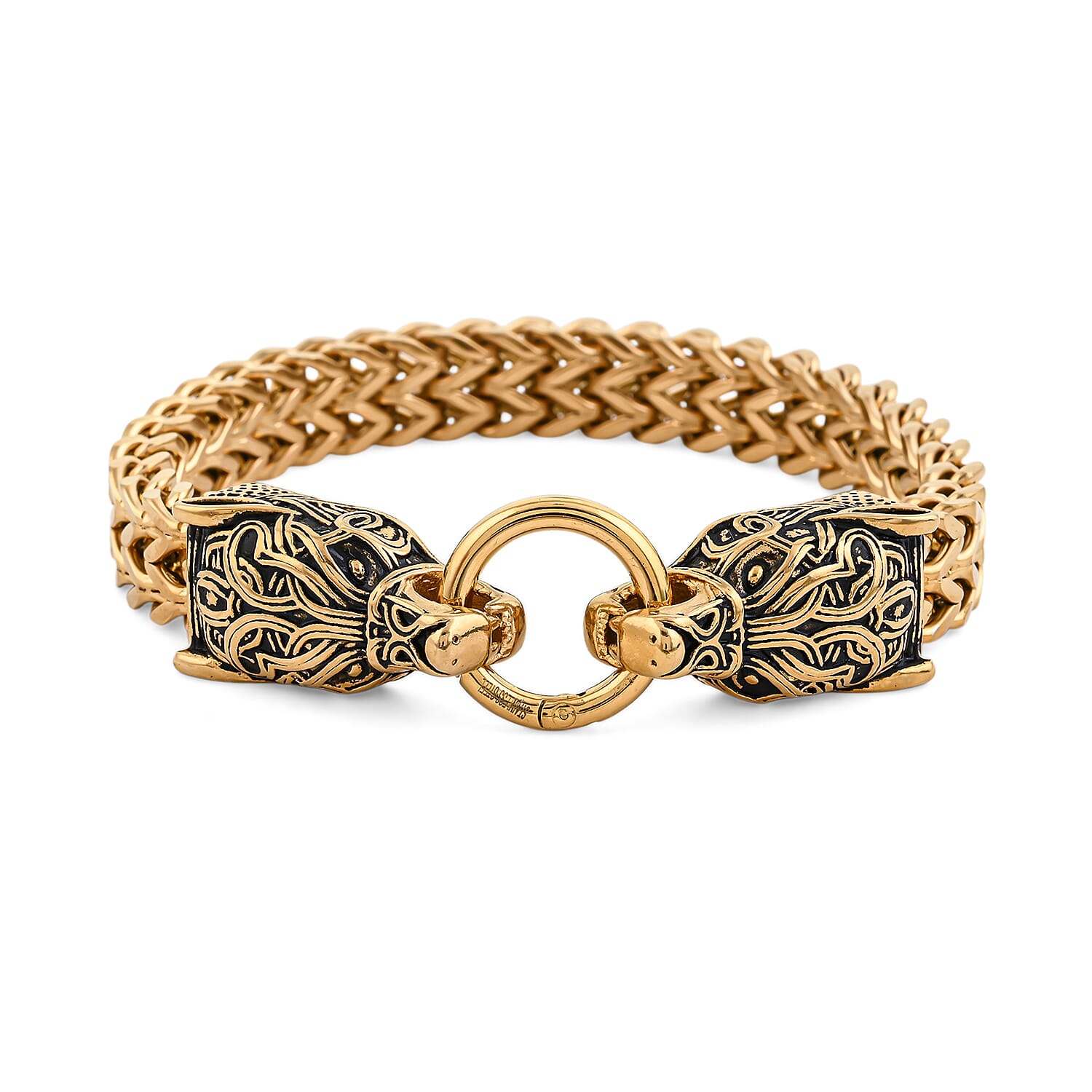 Viking Wolf Head Bracelet in ION Plated YG Stainless Steel (9.50 In)
