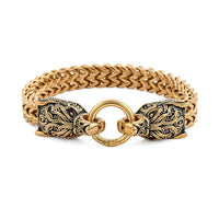 Viking Wolf Head Bracelet in ION Plated YG Stainless Steel (9.50 In)