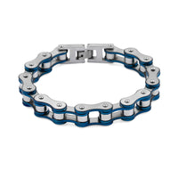 Silver & Blue Motorcycle Chain Bracelet in Stainless Steel (8.50 In)