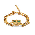 Green Austrian Crystal Panther Head Curb Chain Bracelet in ION Plated YG Stainless Steel (7-9In) - Sticky add to cart bar