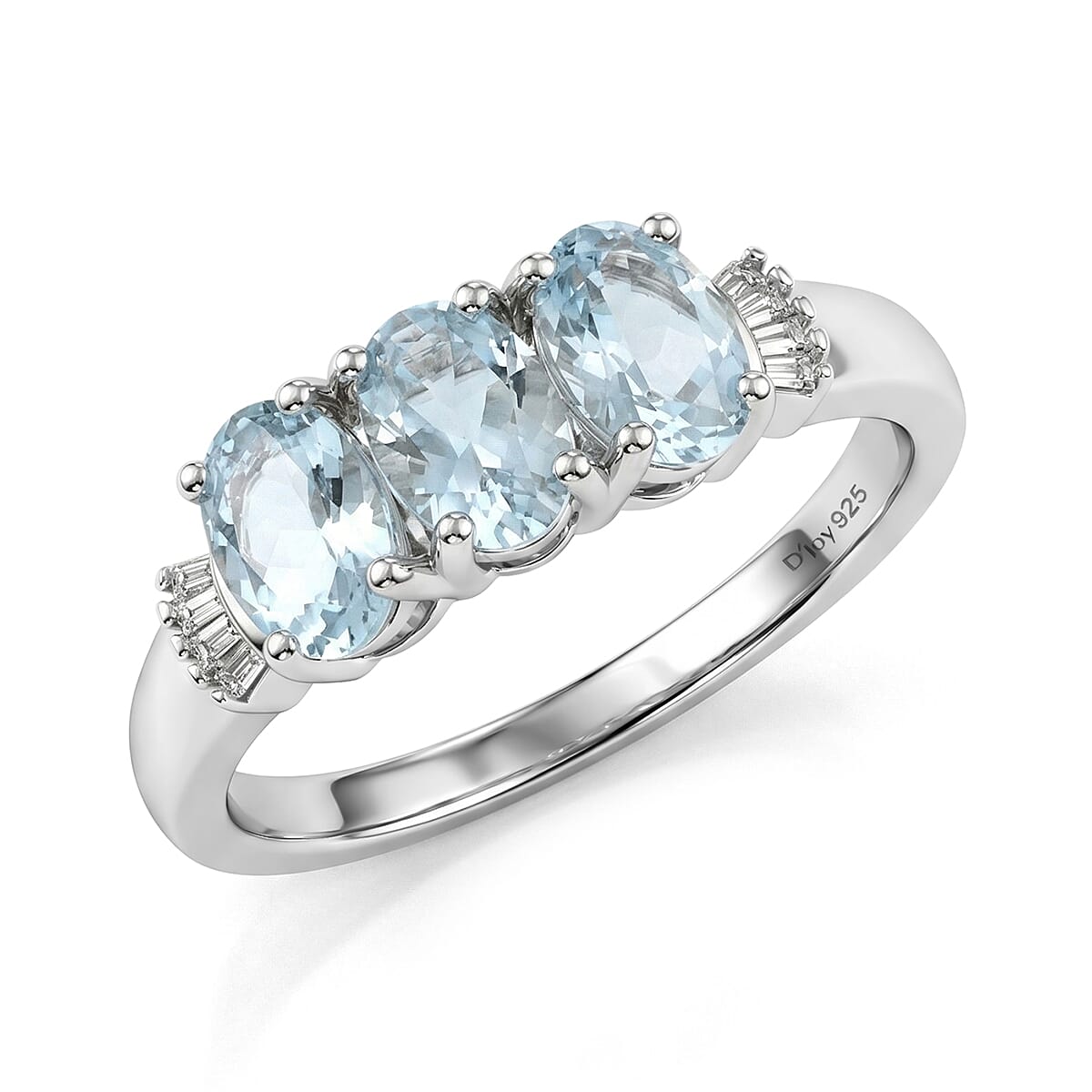 D'Joy Premium Mangoro Santo Aquamarine, Diamond Ring in Rhodium Over Sterling Silver (Size 7.0) 1.30 ctw
