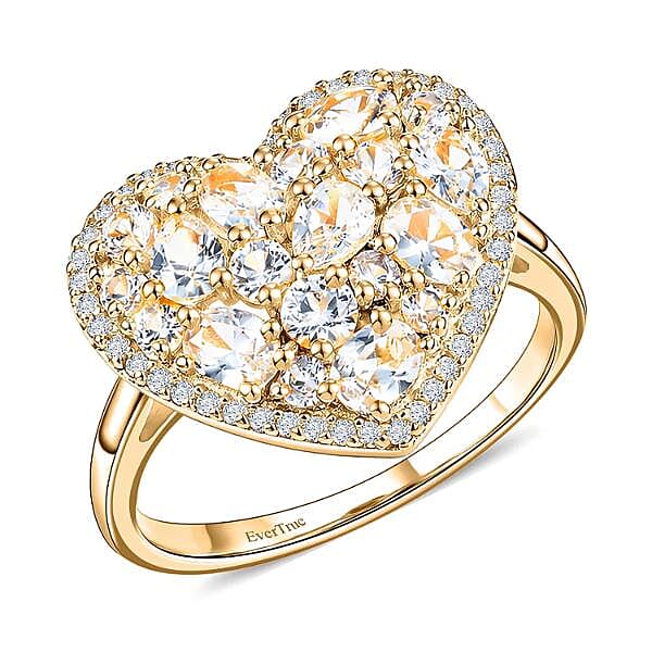 EverTrue Lab Created White Sapphire Heart Ring in 18K YG Plated (Size 10.0) 2.50 ctw