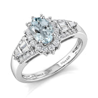 D'Joy Premium Mangoro Santo Aquamarine and Moissanite 1.30 ctw Ring in Rhodium Over Sterling Silver