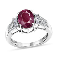 D'Joy AAA Natural Ruby, Moissanite Ring in Rhodium Over Sterling Silver (Size 10.0) 2.80 ctw
