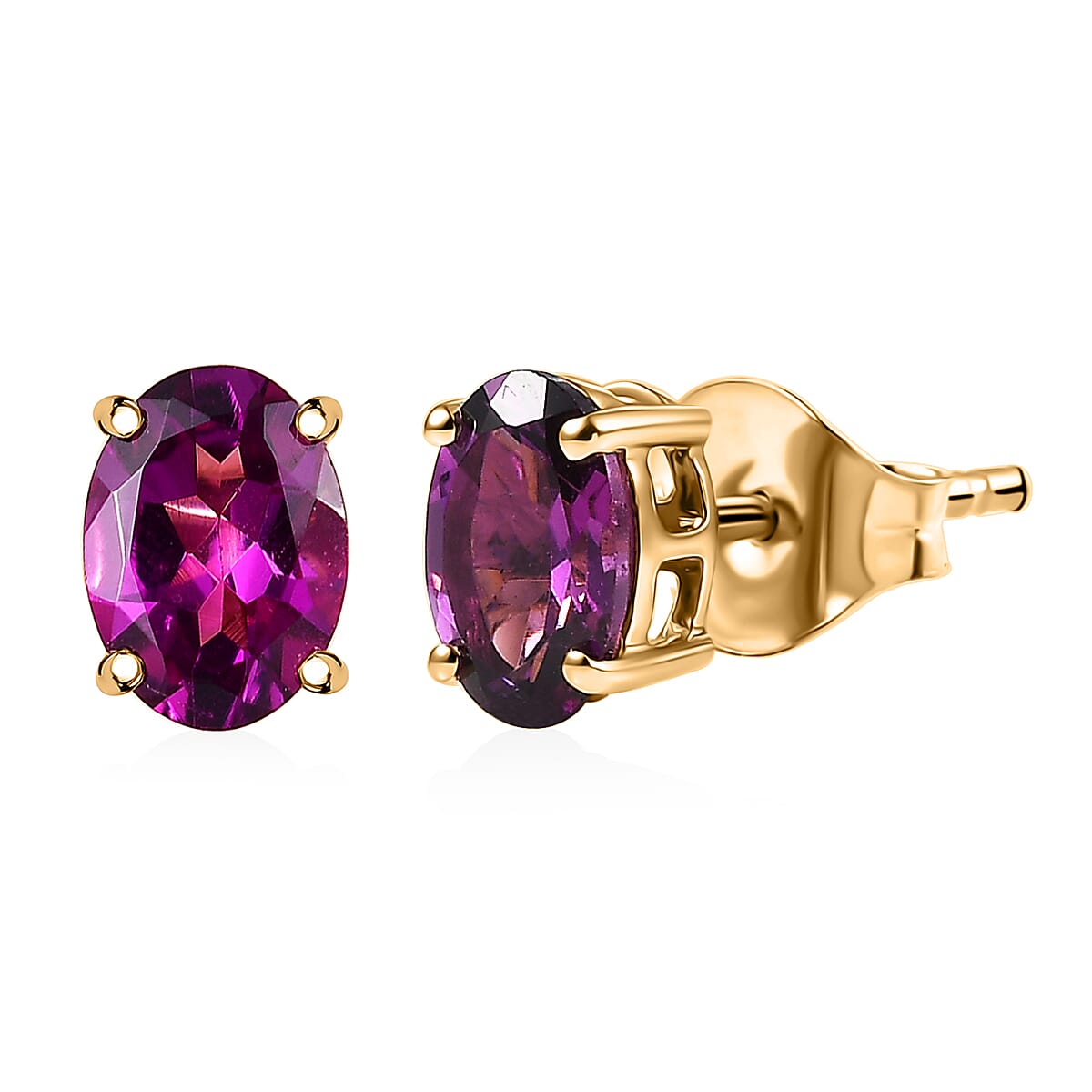 Luxoro AAA Radiant Ember Garnet 1.75 ctw Solitaire Stud Earrings in 10K Yellow Gold (Del. In 8-10 Days)