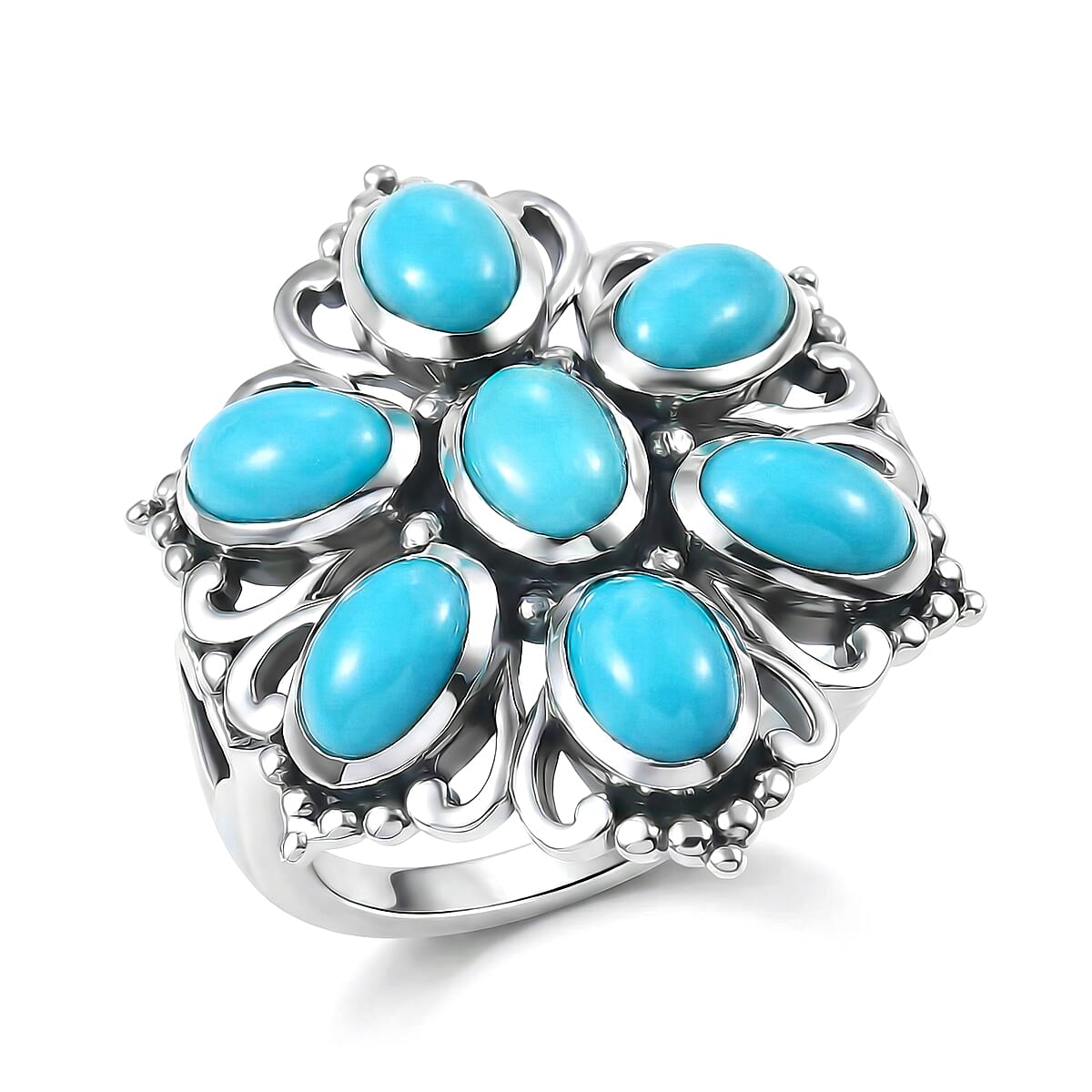D'Joy Artisan Crafted Premium Sleeping Beauty Turquoise Ring in Sterling Silver (Size 10.0) 3.10 ctw
