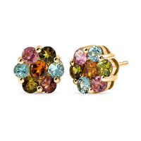 D'Joy Premium Multi-Tourmaline 2.10 ctw Color Blossom Stud Earrings in 18K Vermeil Yellow Gold Over Sterling Silver (Del. In 8-10 Days)