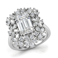 D'Joy Moissanite (Oct 11x7mm) Ring in Rhodium Over Sterling Silver (Size 10.0) 5.35 ctw