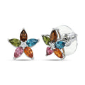 D'Joy Premium Multi Tourmaline and White Zircon 2.35 ctw Color Bloom Earrings in Rhodium Over Sterling Silver (Del. In 8-10 Days) - Sticky add to cart bar