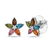 D'Joy Premium Multi Tourmaline and White Zircon 2.35 ctw Color Bloom Earrings in Rhodium Over Sterling Silver (Del. In 8-10 Days)