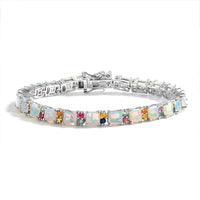 D'Joy Premium Ethiopian Welo Opal and Multi Sapphire 12.60 ctw Bracelet in Rhodium Over Sterling Silver (7.25 In)