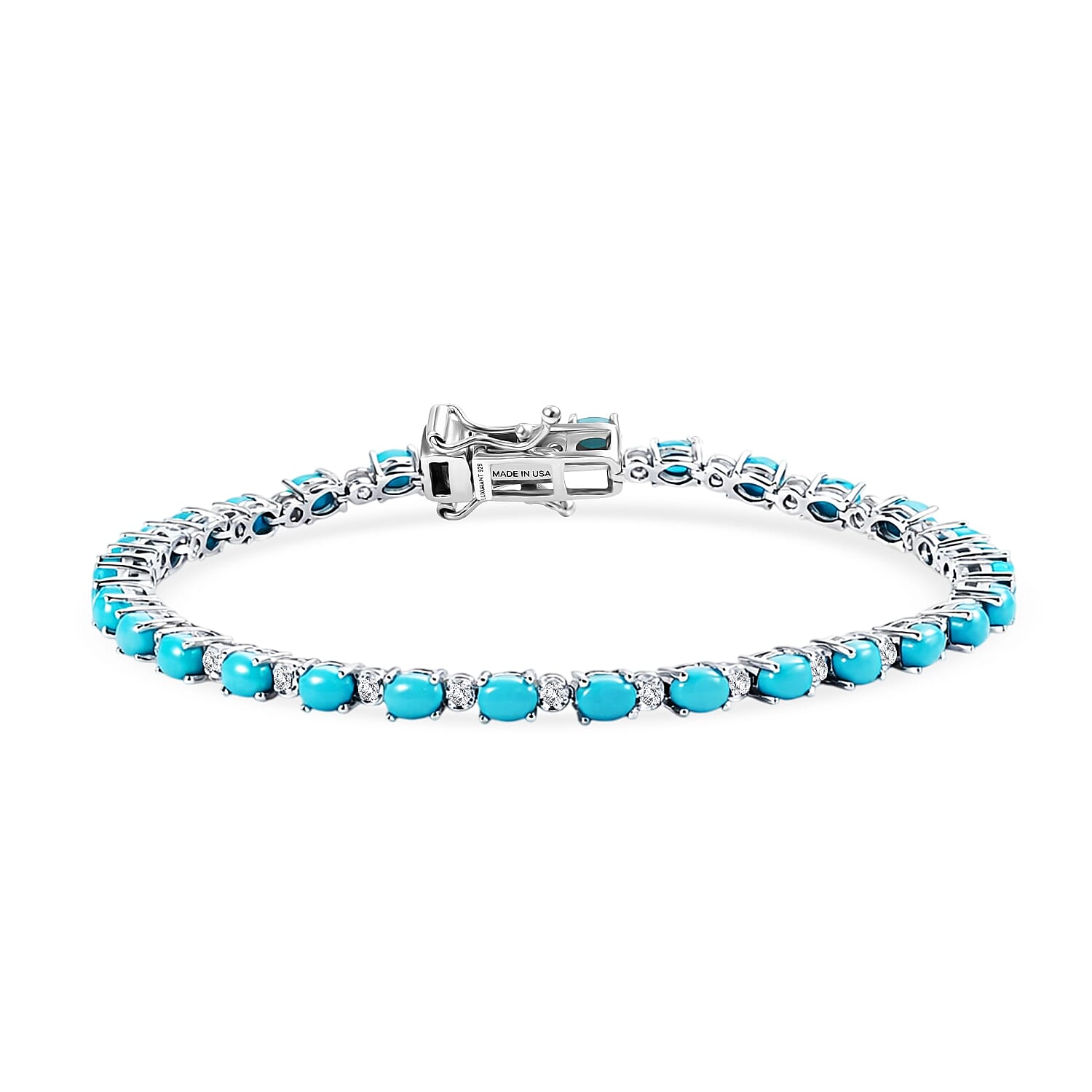 Premium Sleeping Beauty Turquoise, Luxuriant Lab Grown Diamond (0.40 cts) (I3) Bracelet in Rhodium Over Sterling Silver (7.25 In) 4.50 ctw