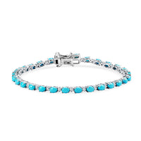 Premium Sleeping Beauty Turquoise, Luxuriant Lab Grown Diamond (0.40 cts) (I3) Bracelet in Rhodium Over Sterling Silver (7.25 In) 4.50 ctw