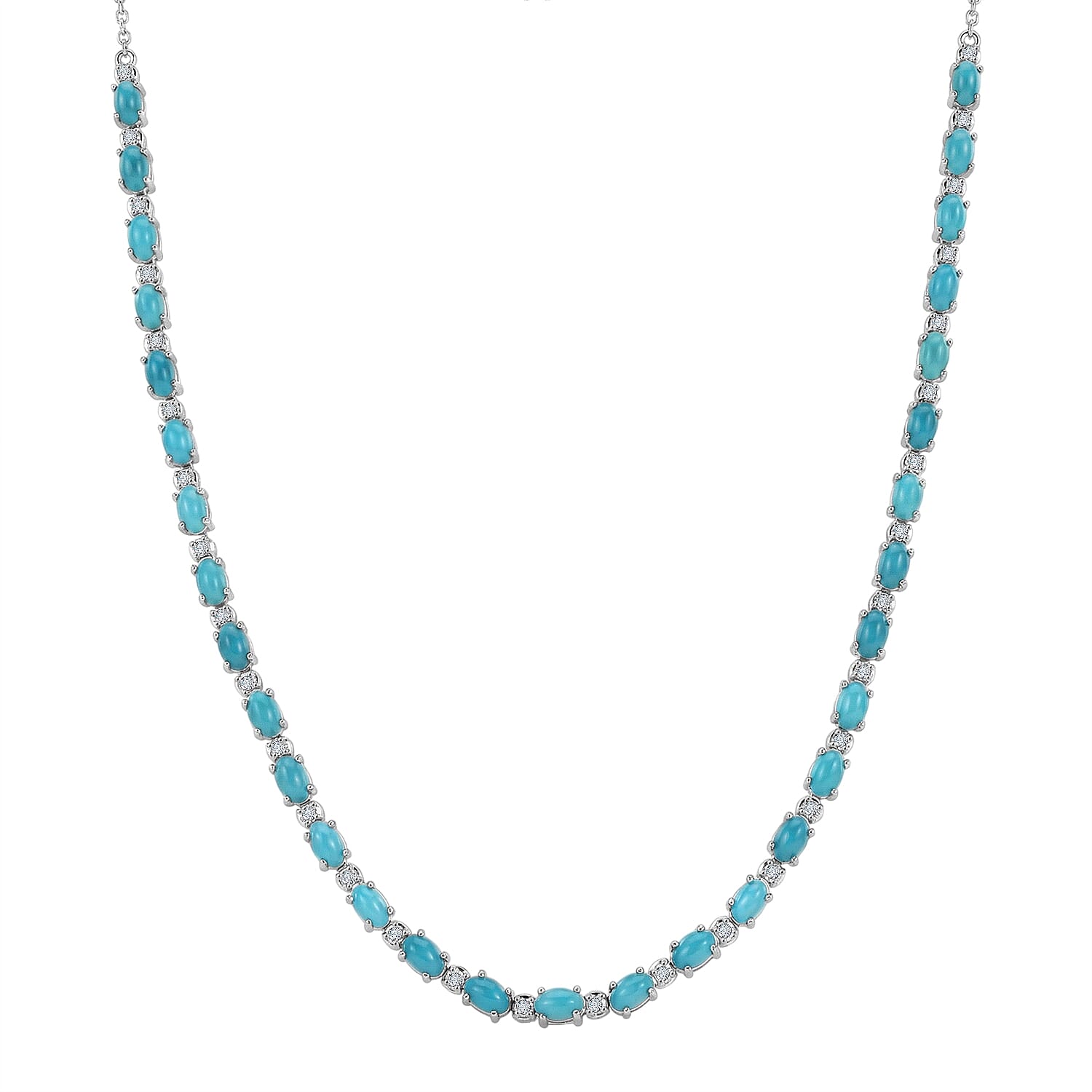Premium Sleeping Beauty Turquoise and Luxuriant Lab Grown Diamond G-H SI 8.50 ctw Skyline Legacy Necklace in Rhodium Over Sterling Silver 18-20 Inches