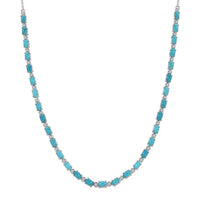 Premium Sleeping Beauty Turquoise and Luxuriant Lab Grown Diamond G-H SI 8.50 ctw Skyline Legacy Necklace in Rhodium Over Sterling Silver 18-20 Inches