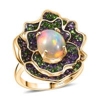 D'Joy Premium Ethiopian Welo Opal, Multi Gemstone Ring in 18K Vermeil YG Over Sterling Silver (Size 10.0) 3.00 ctw