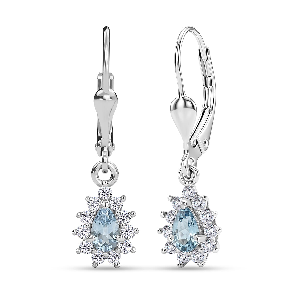 D'Joy Santa Maria Aquamarine and Moissanite 0.70 ctw Earrings in Rhodium Over Sterling Silver