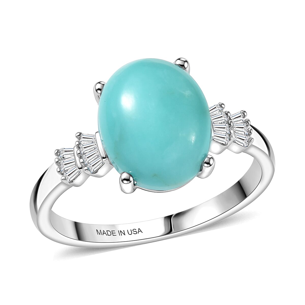 D'Joy Sleeping Beauty Turquoise and Diamond 2.60 ctw Ring in Rhodium Over Sterling Silver