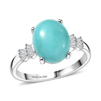 D'Joy Sleeping Beauty Turquoise and Diamond 2.60 ctw Ring in Rhodium Over Sterling Silver