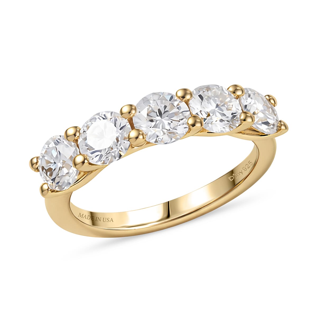 D'Joy Moissanite (Rnd 5mm) Ring in 18K Vermeil YG Over Sterling Silver (Size 10.0) 2.35 ctw