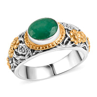 D'Joy Bali Legacy Socoto Emerald Ring in 22K Vermeil YG Over Sterling Silver (Size 11.0) 1.20 ctw