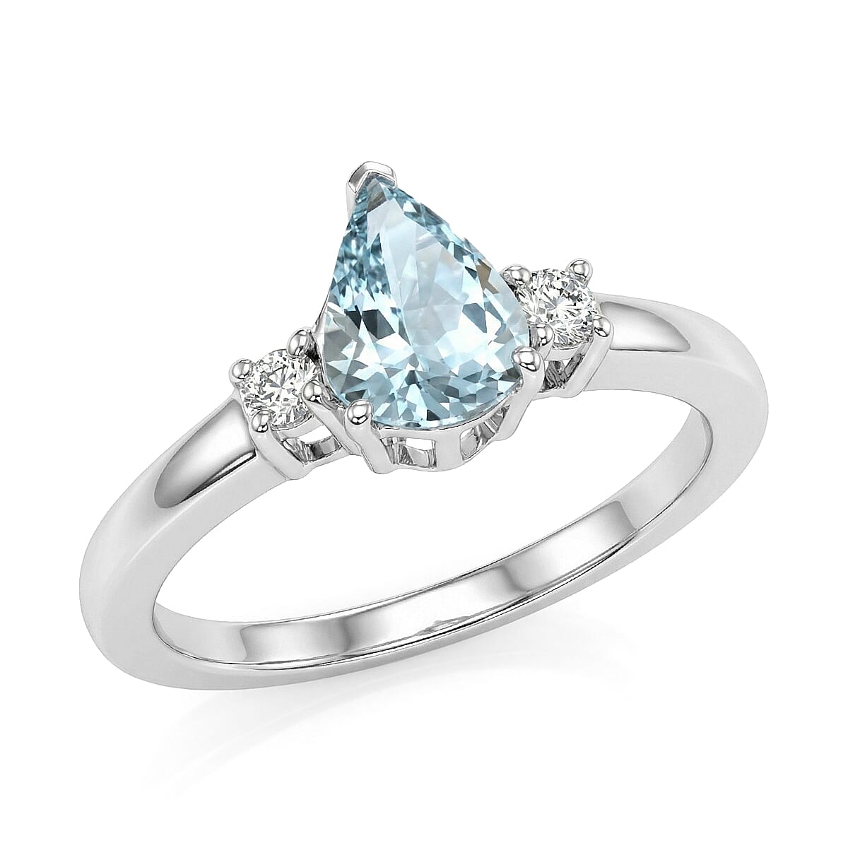 Premium Mangoro Santo Aquamarine, Luxuriant Lab Grown Diamond (0.18 cts) (G-H, SI) Ring in Rhodium Over Sterling Silver (Size 10.0) 1.10 ctw