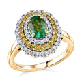 Certified & Appraised 10K Yellow Gold AAA Kagem Zambian Emerald, Luxuriant Lab Grown Yellow and White Diamond (SI) (0.73 cts) Ring (Size 10.0) 1.50 ctw - Sticky add to cart bar