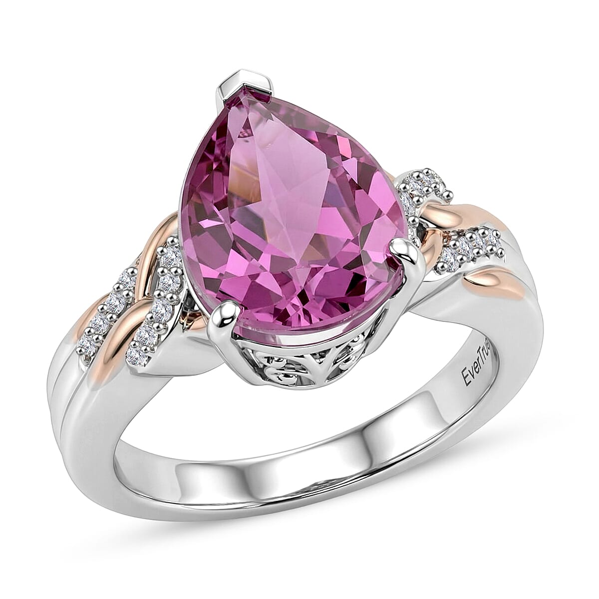 EverTrue African Lilac Quartz, White Zircon Ring in 18K RG Plated and Platinum Bond (Size 10.0) 3.80 ctw