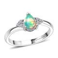 Premium Ethiopian Welo Opal, Luxuriant Lab Grown Diamond (G-H, SI) Ring in Rhodium Over Sterling Silver (Size 10.0) 0.50 ctw - Sticky add to cart bar