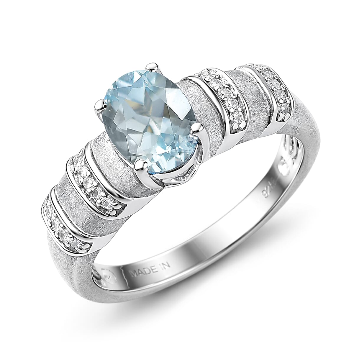 D'Joy Premium Mangoro Santo Aquamarine, Diamond Ring in Rhodium Over Sterling Silver (Size 10.0) 1.30 ctw