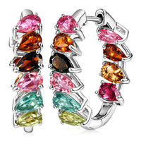 D'Joy Premium Multi Tourmaline 4.50 ctw Shades of Life Hoop Earrings in Rhodium Over Sterling Silver (Del. In 8-10 Days)