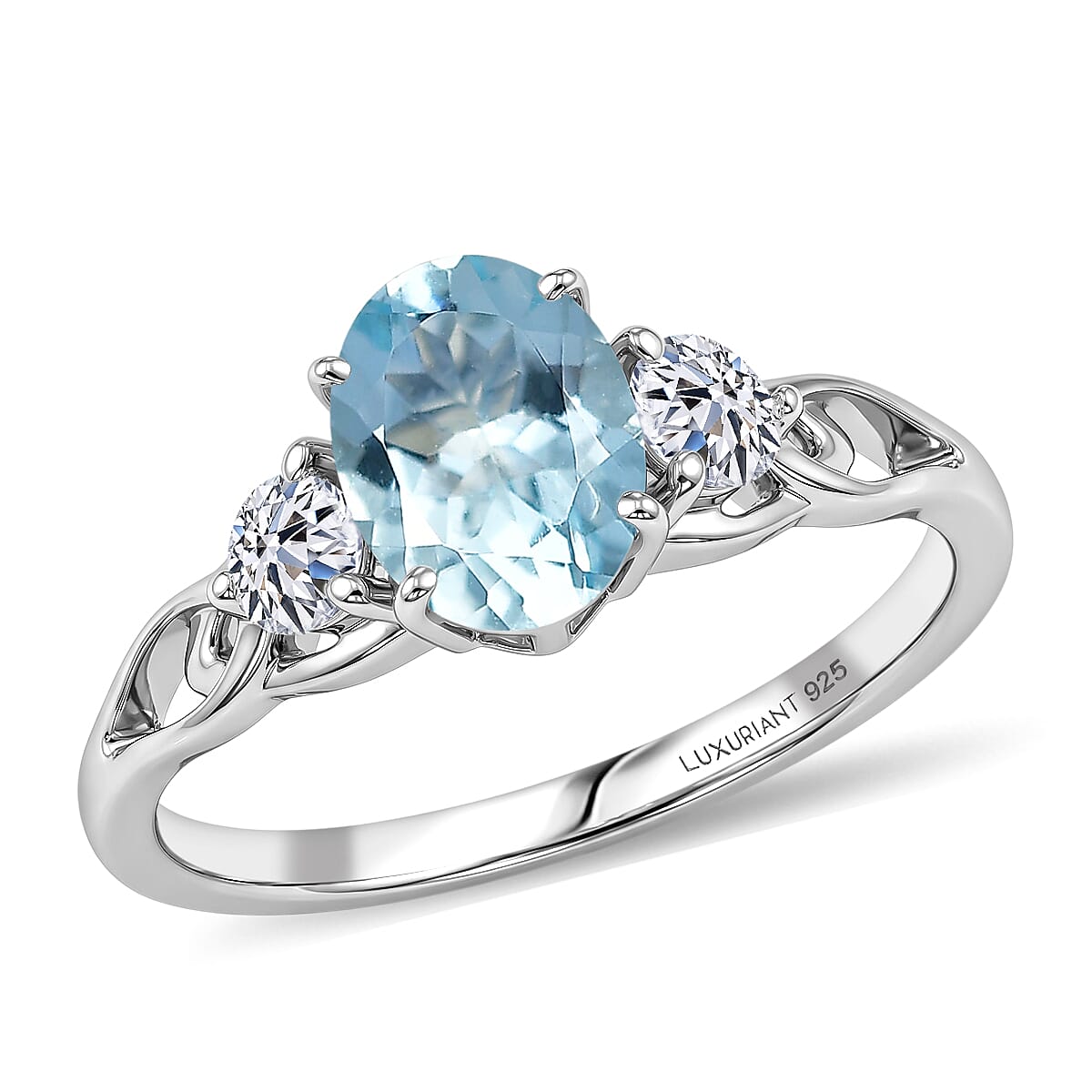 Santa Maria Aquamarine, Luxuriant Lab Grown Diamond (G-H, SI) (0.25 cts) Timeless Ocean Ring in Rhodium Over Sterling Silver (Size 10.0) 1.50 ctw