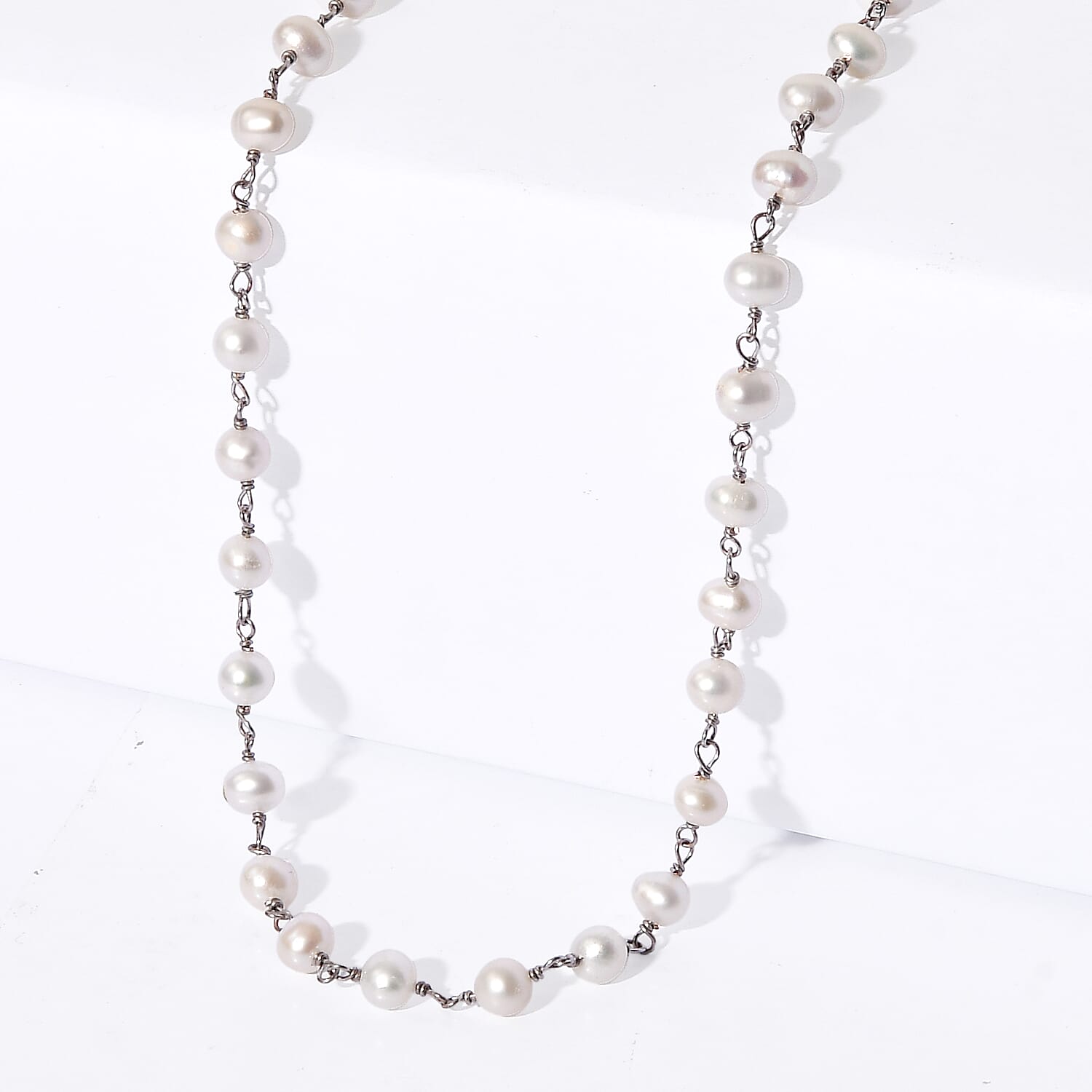 EverTrue Freshwater Pearl Beaded Necklace in Stainless Steel 20 Inches