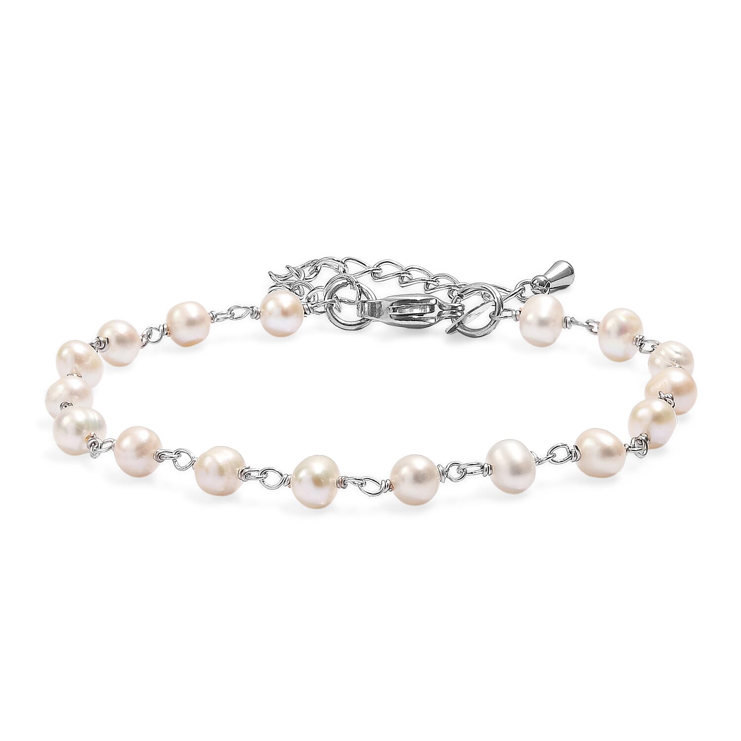 EverTrue Freshwater Pearl Beaded Bracelet in Stainless Steel 7.25-9.25 In