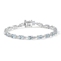 Premium Mangoro Santo Aquamarine, Luxuriant Lab Grown Diamond (0.63 cts) (G-H, SI) Timeless Bracelet in Rhodium Over Sterling Silver (7.25 In) 8.35 ctw
