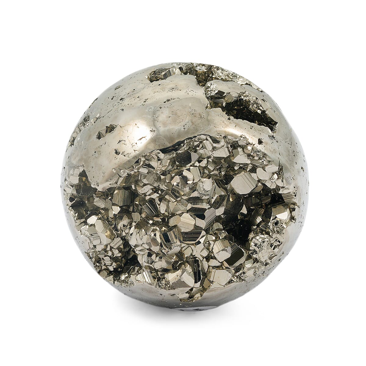 Pyrite Sphere Medium 1807 ctw with Free Wooden Tripod Cobra Stand