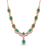 D'Joy Premium Kagem Zambian Emerald, Moissanite Necklace (20 Inches) in 18K Vermeil RG Over Sterling Silver 1.65 ctw