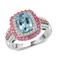 D'Joy Premium Mangoro Santo Aquamarine, Multi Gemstone Ring in Rhodium Over Sterling Silver (Size 10.0) 3.00 ctw