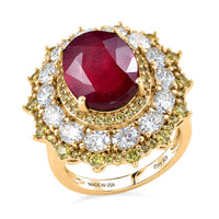 D'Joy Premium Niassa Ruby (FF), Multi Gemstone Ring in 18K Vermeil YG Over Sterling Silver (Size 10.0) 12.20 ctw