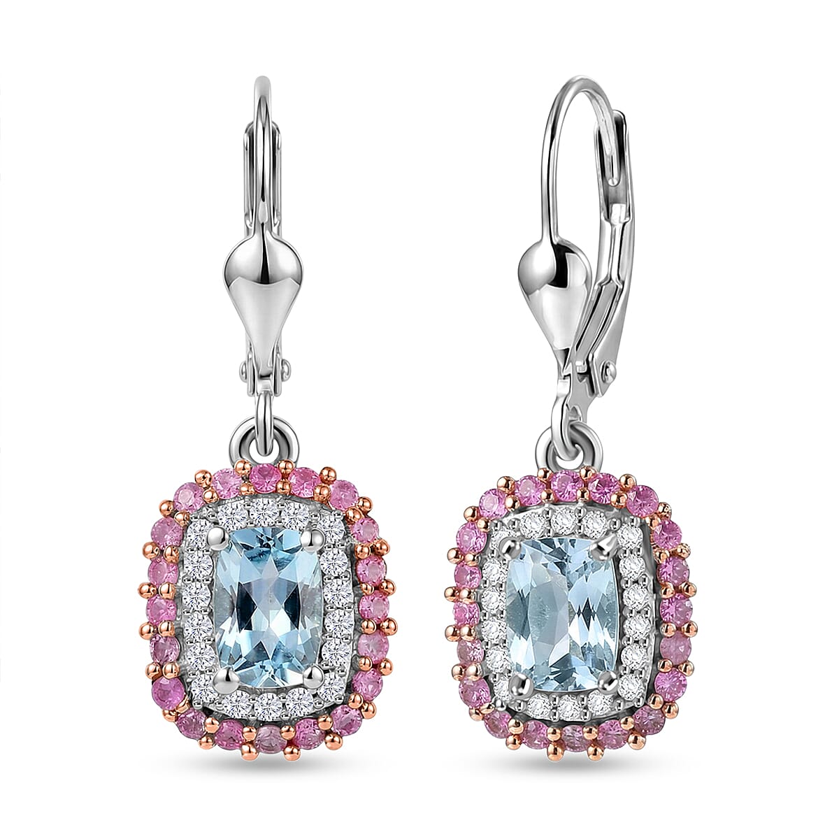 D'Joy Premium Mangoro Santo Aquamarine, Multi Gemstone The Coronation Earrings in Rhodium Over Sterling Silver 1.35 ctw