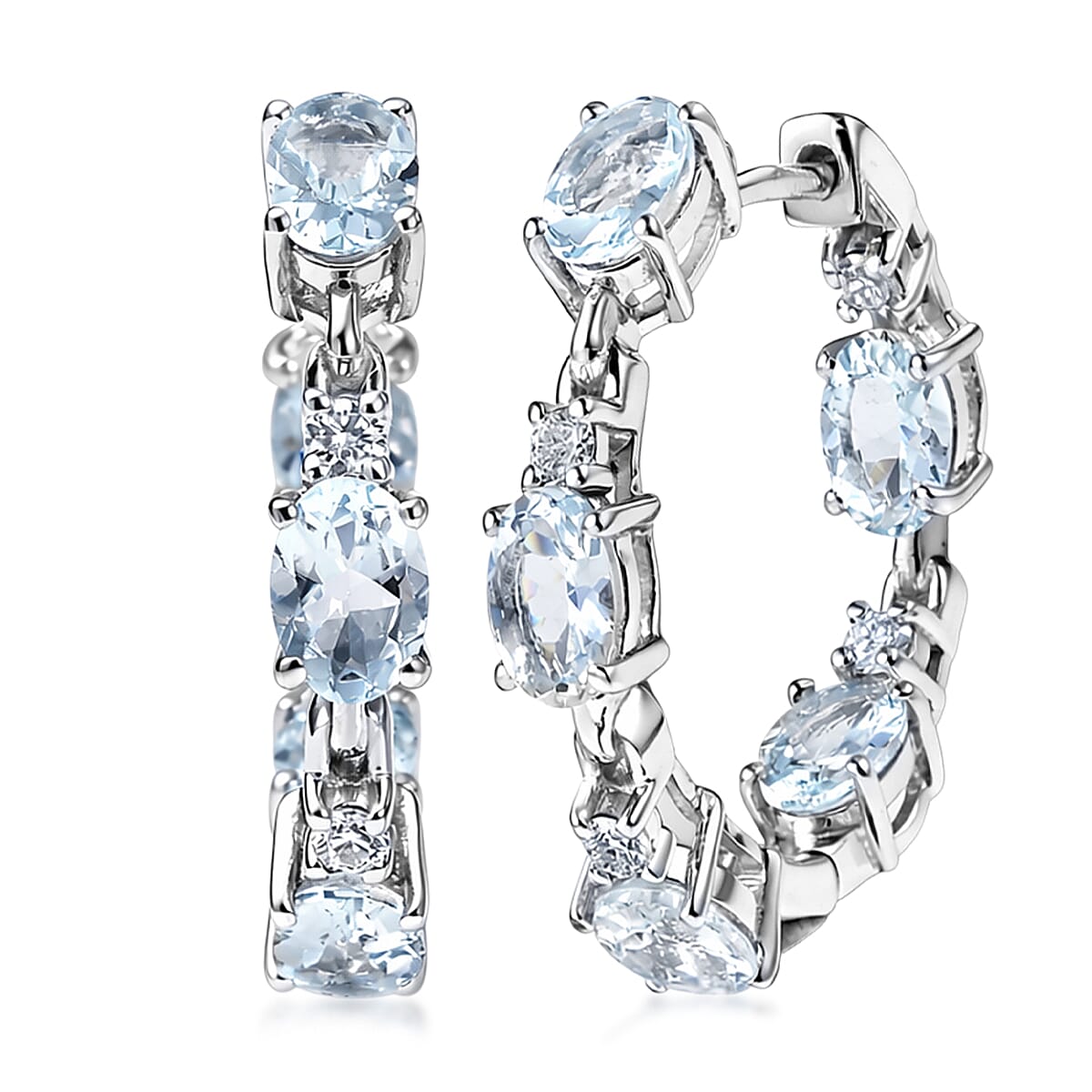 Premium Mangoro Aquamarine and Luxuriant Lab Grown Diamond G-H SI 4.60 ctw Timeless Earrings in Rhodium Over Sterling Silver (Del. In 8-10 Days)