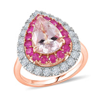 Certified & Appraised 10K Rose Gold AAA Pink Morganite, Mozambique Ruby and Luxuriant Lab Grown Diamond (G-H, SI) (0.82 cts) Ring (Size 10.0) 3.20 ctw