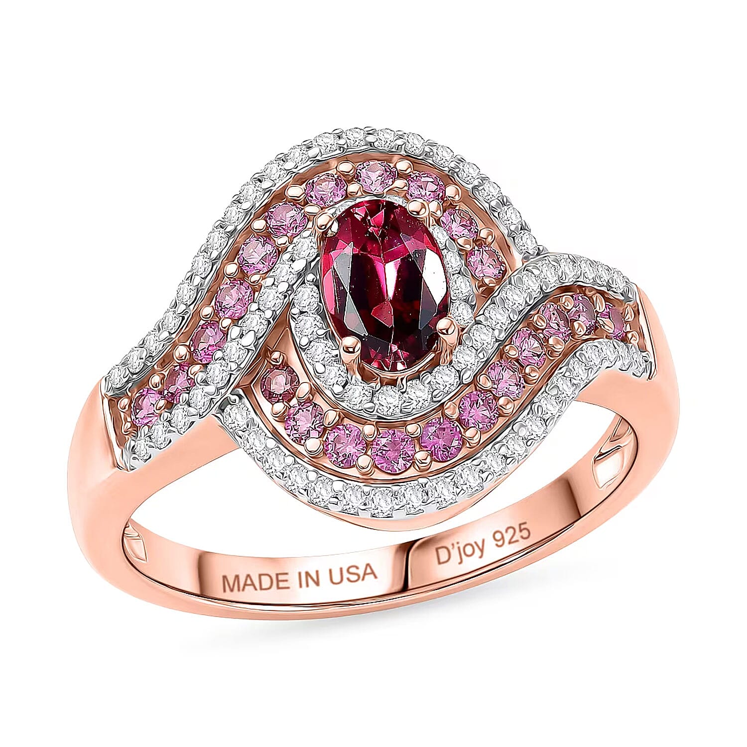 D'Joy Ouro Fino Rubellite, Multi Gemstone Scarlet Flow Ring in 18K Vermeil RG Over Sterling Silver (Size 7.0) 1.20 ctw