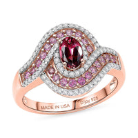 D'Joy Ouro Fino Rubellite, Multi Gemstone Scarlet Flow Ring in 18K Vermeil RG Over Sterling Silver (Size 7.0) 1.20 ctw